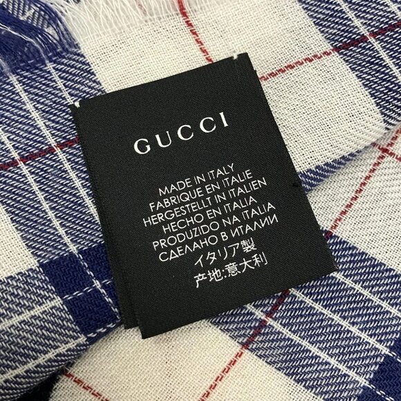Auth GUCCI - Navy White Bordeaux Wool Scarf - Picture 4 of 10